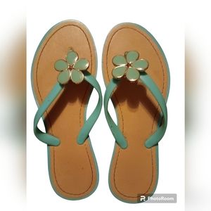 Women's Sandals Flip Flops Green Flower